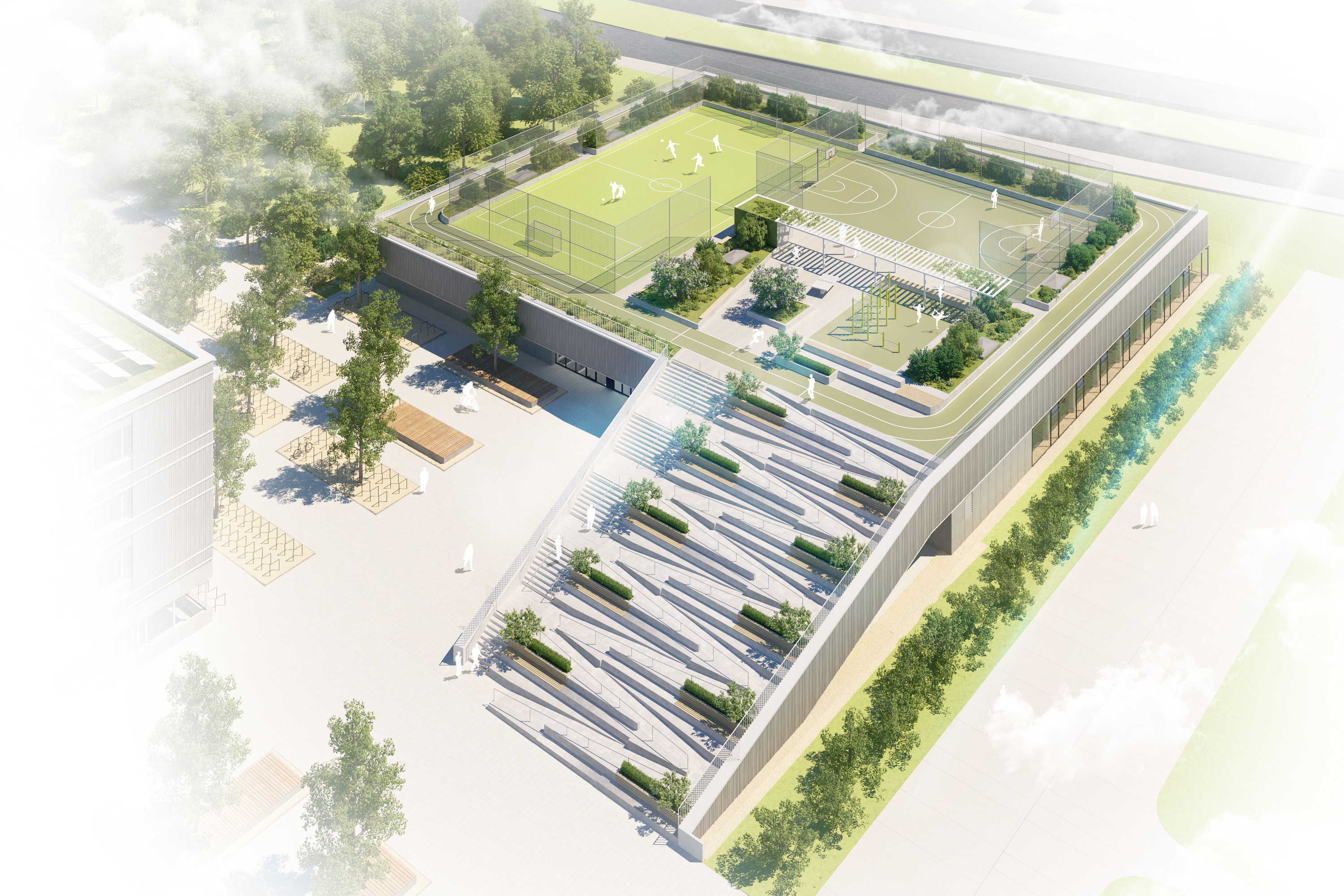 Sechsfeld-Sporthalle am Schulcampus Dösner Weg in Leipzig (Foto: © wörner traxler richter (Visualisierung))