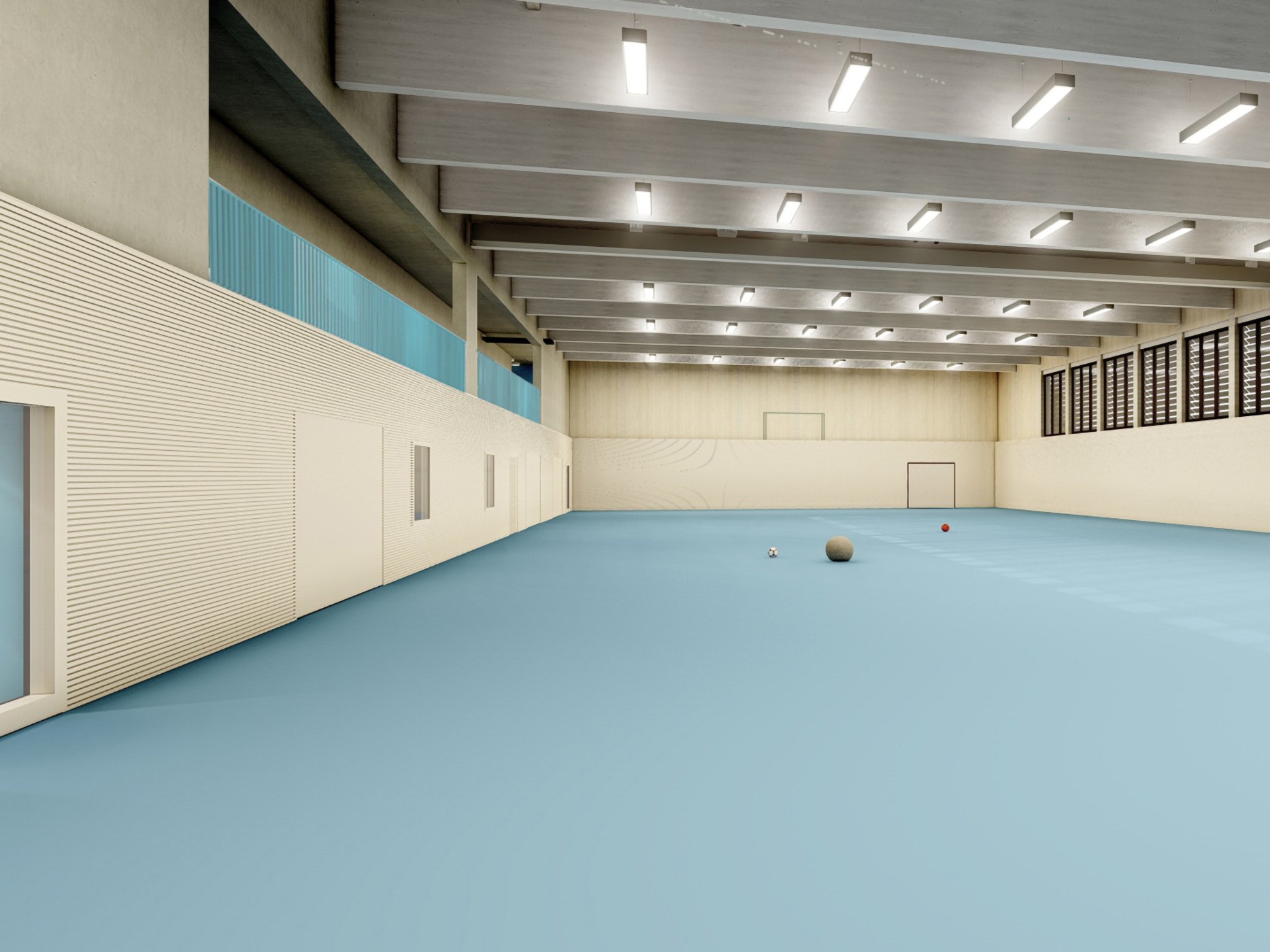 Zweifeld-Sporthalle Schilfweg in Dresden, Holzhybridbau – Neubau (Foto: © h.e.i.z.Haus)