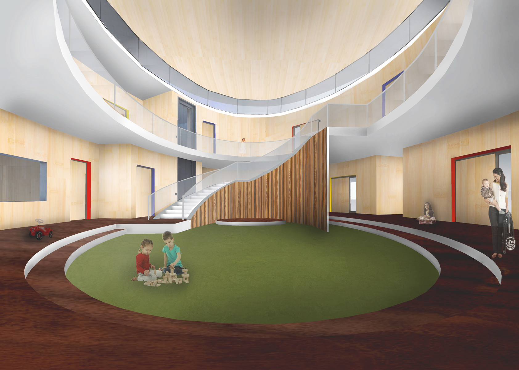 Kita Rodewisch für 100 Kinder - elliptischer Zentralbau mit Atrium (Foto: © Visu.RENTZSCH ARCHITEKTEN)